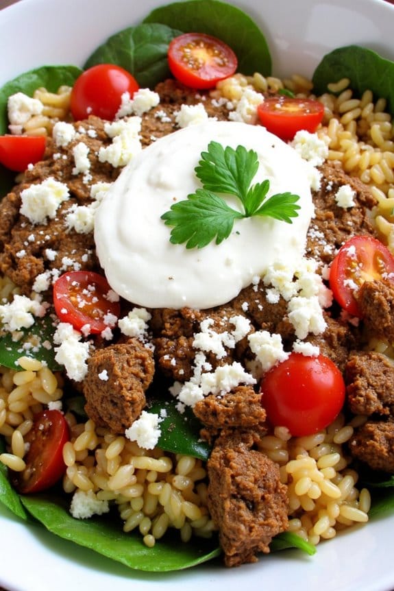 mediterranean lamb rice bowl