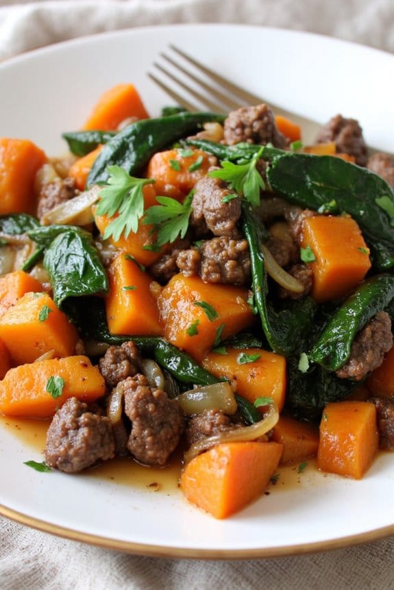 quick lamb and sweet potato stir fry