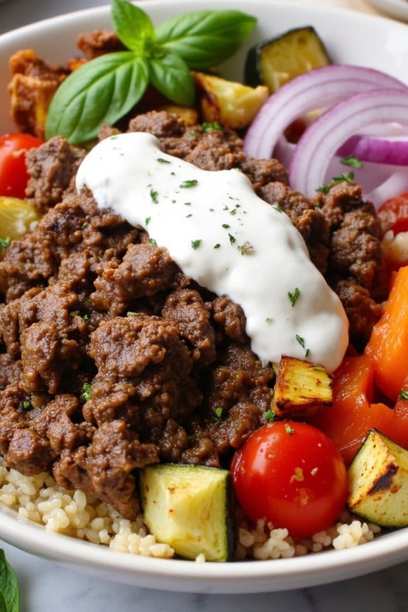 roasted lamb and veggies bowl