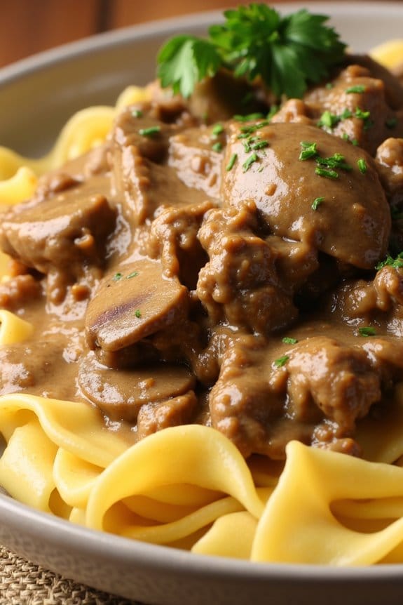 savory crockpot beef stroganoff