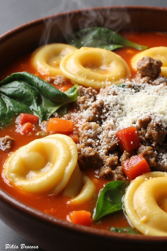 zesty spinach beef tortellini soup
