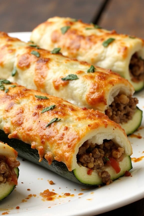 beef and quinoa zucchini boats