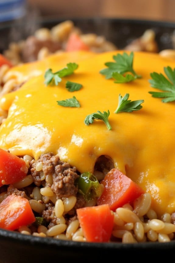 cheesy beef rice skillet