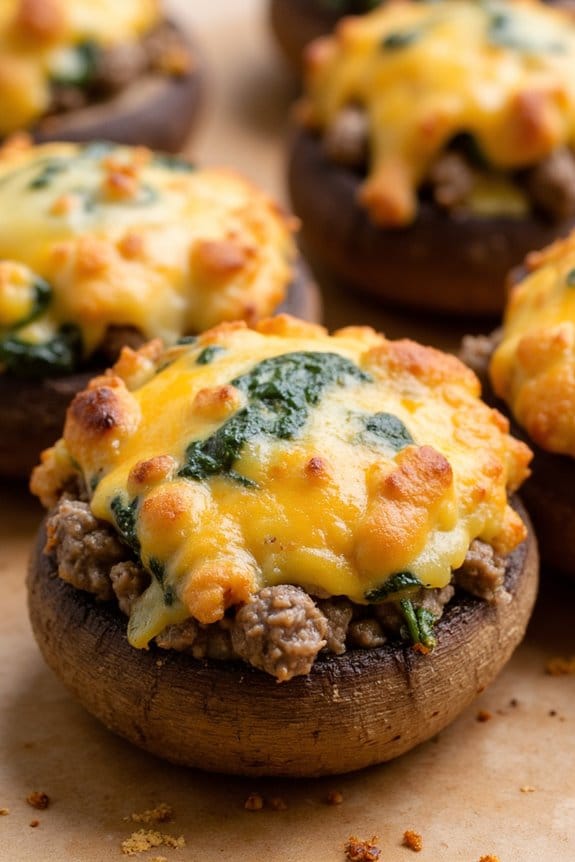 cheesy beef spinach mushroom bites