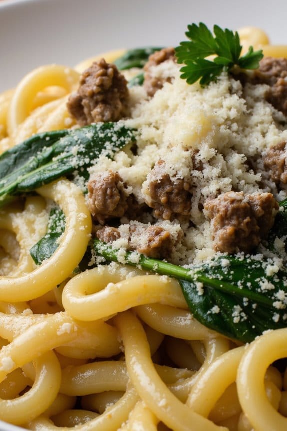 creamy beef and spinach pasta