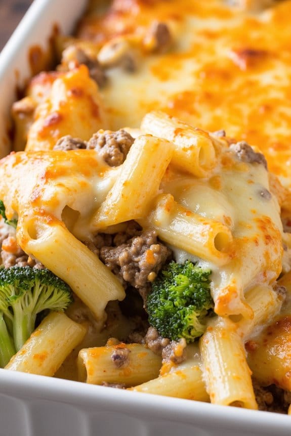 creamy beef broccoli pasta bake