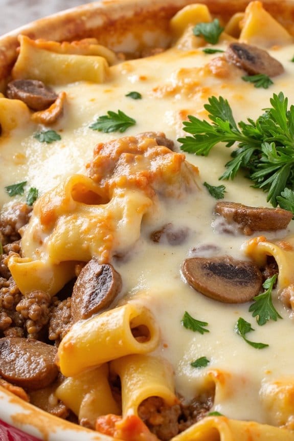 creamy beef mushroom pasta bake