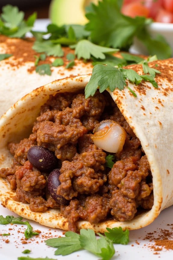 hearty beef and bean burritos