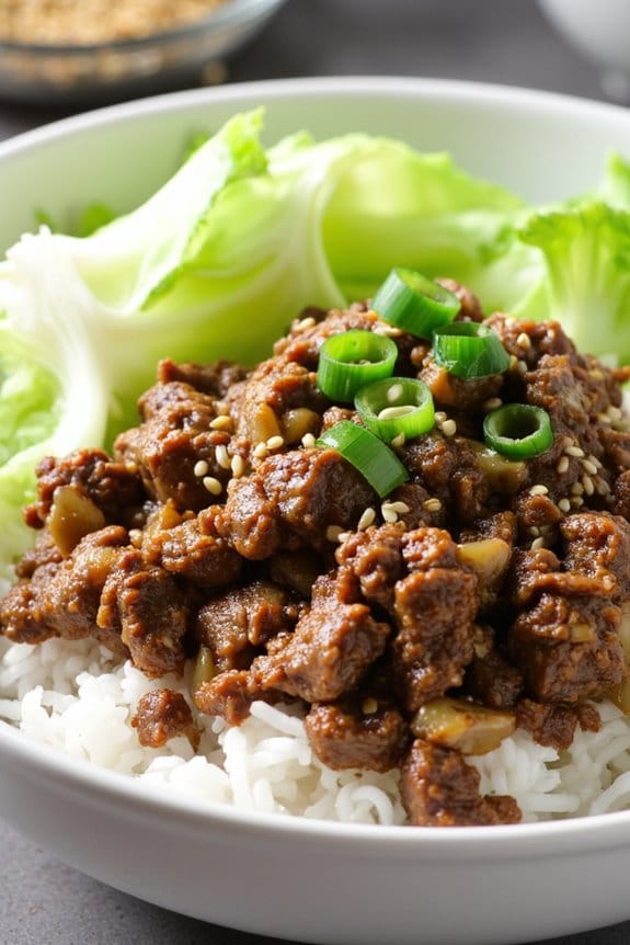 hearty beef cabbage rice bowl