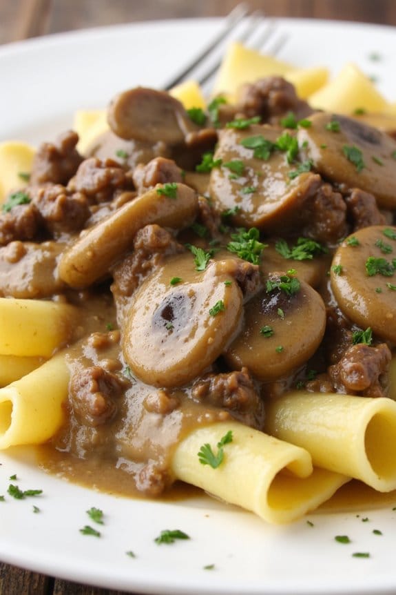 hearty beef mushroom stroganoff