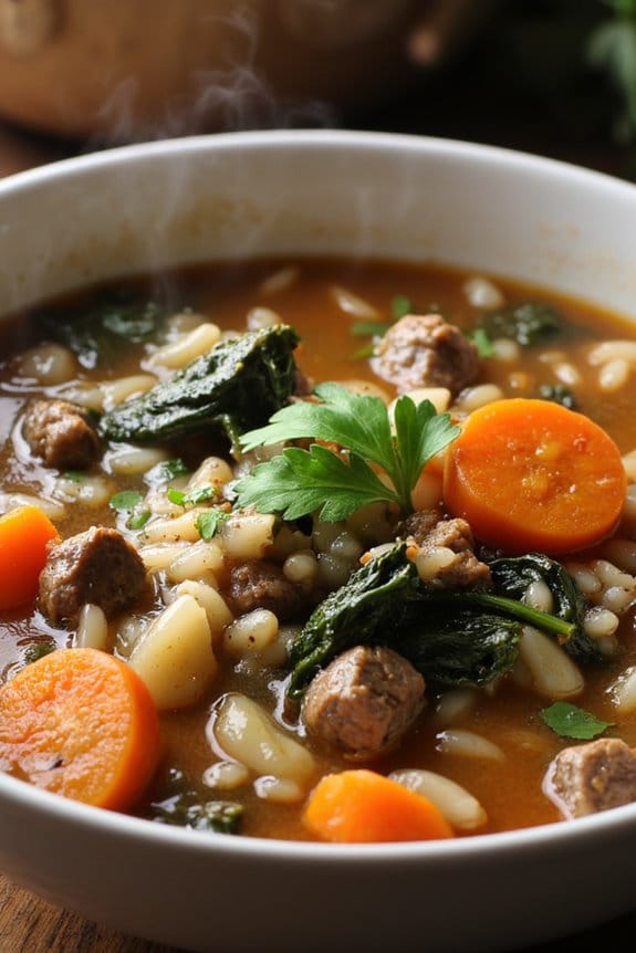 hearty beef rice soup