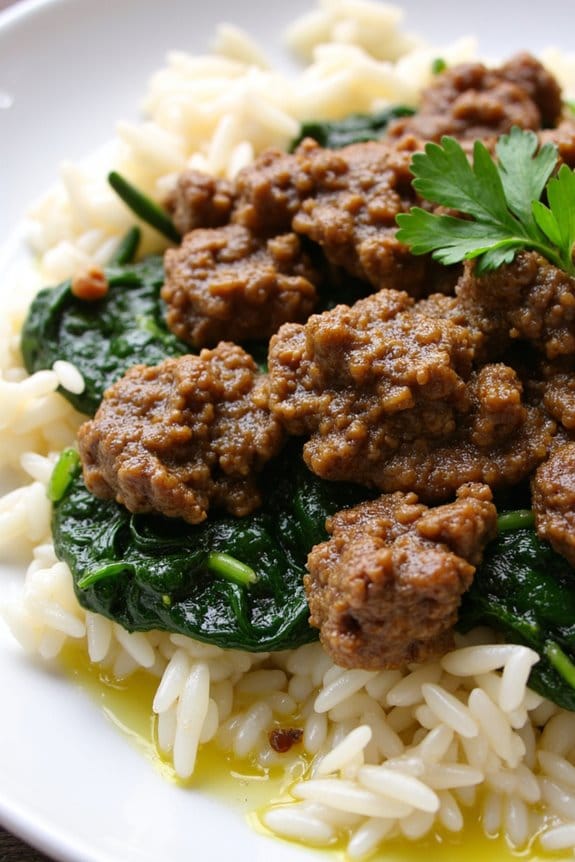 hearty beef spinach rice dish