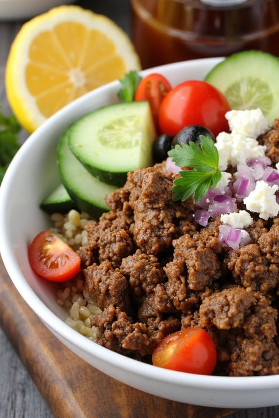 mediterranean beef quinoa bowl