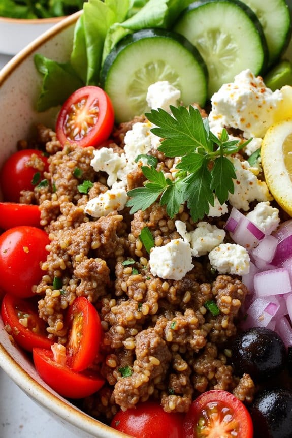 mediterranean beef quinoa bowls