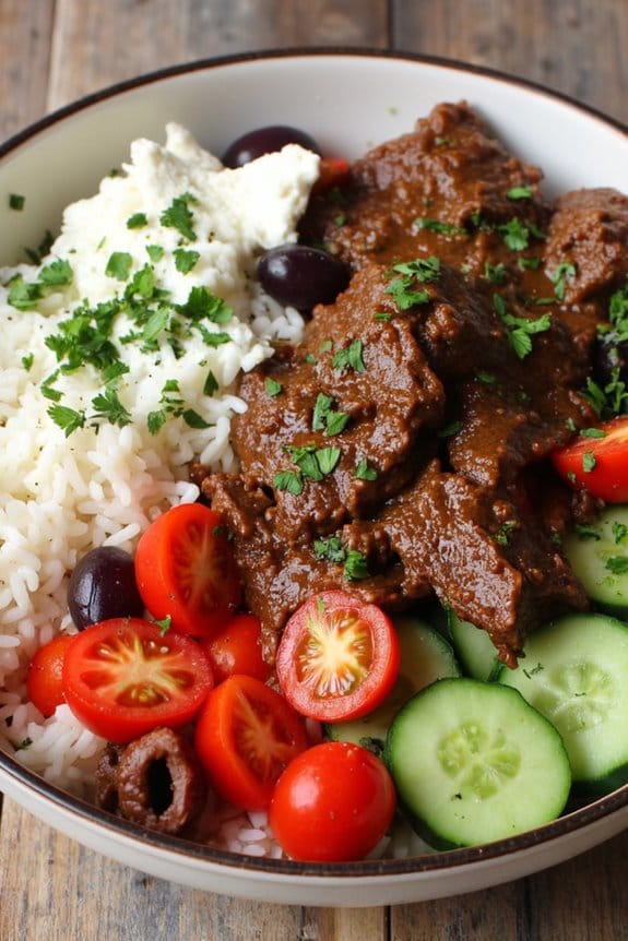 mediterranean beef rice bowl