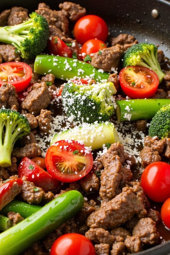 one pan beef veggie skillet