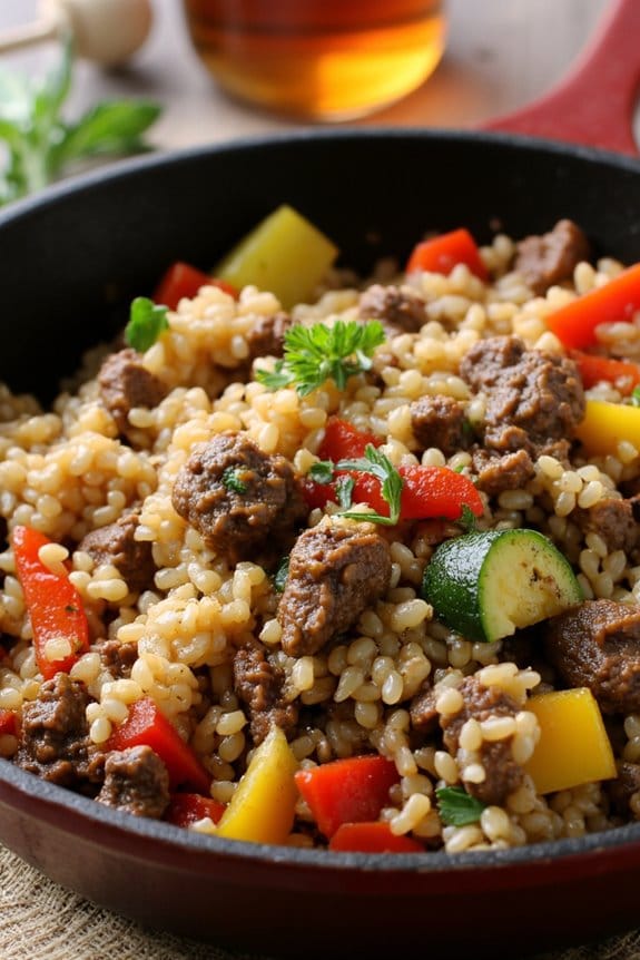 quick beef quinoa skillet