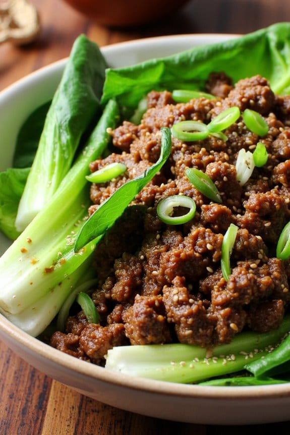 savory beef and bok choy