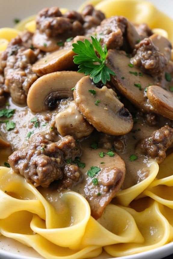 savory beef and mushroom stroganoff