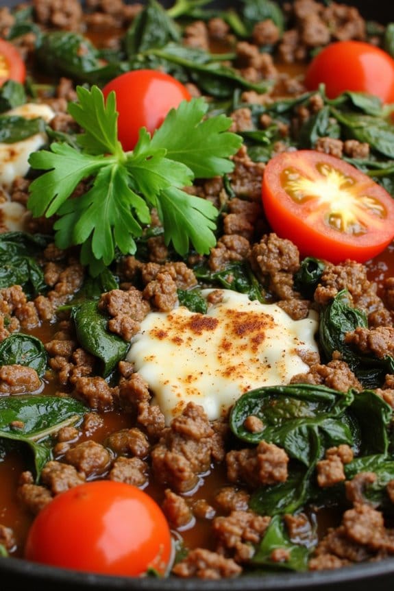 savory beef and spinach skillet