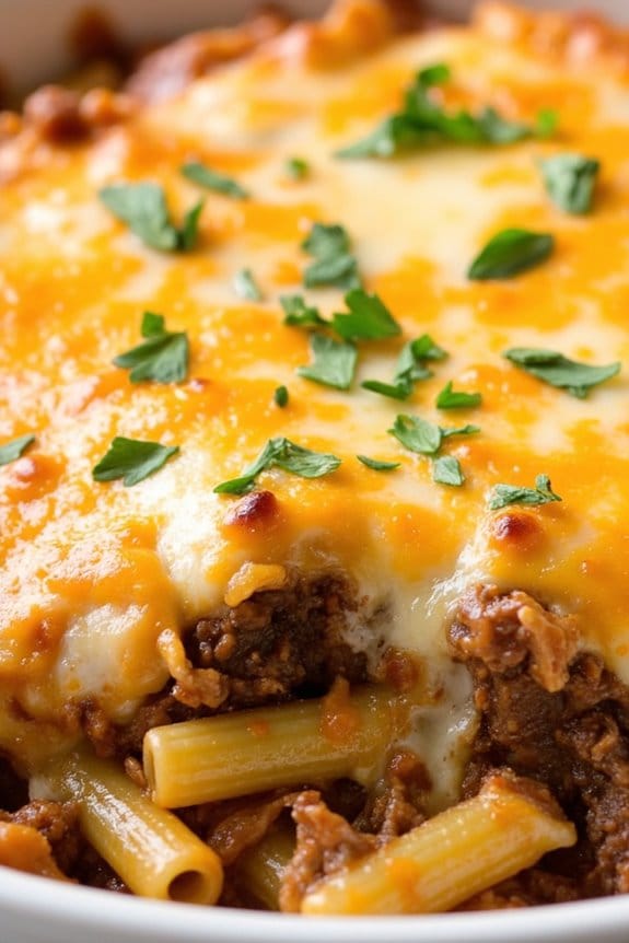 savory cheese topped beef casserole