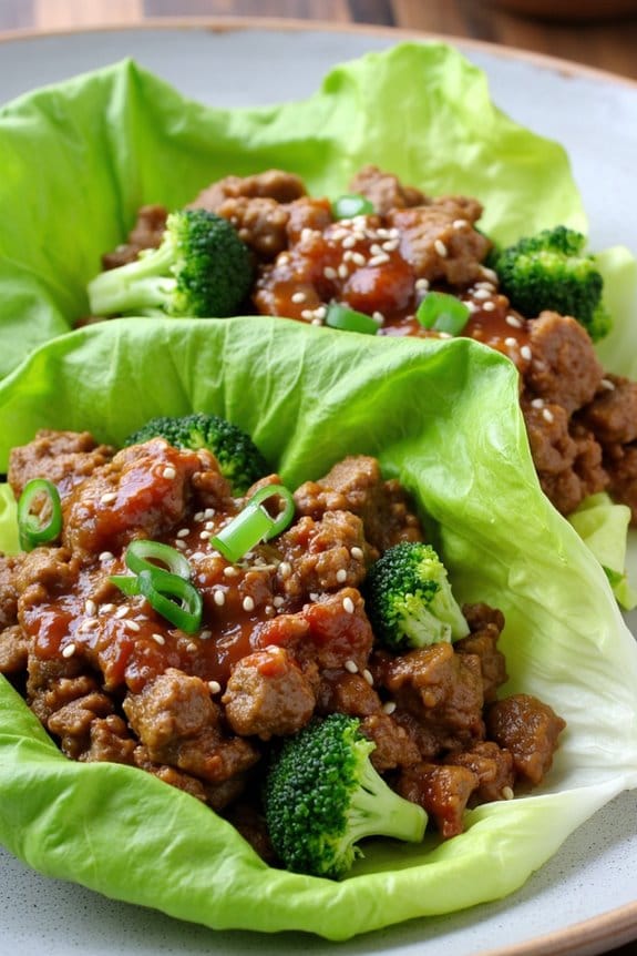 spicy beef broccoli lettuce wraps