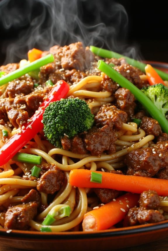 spicy beef noodle stir fry