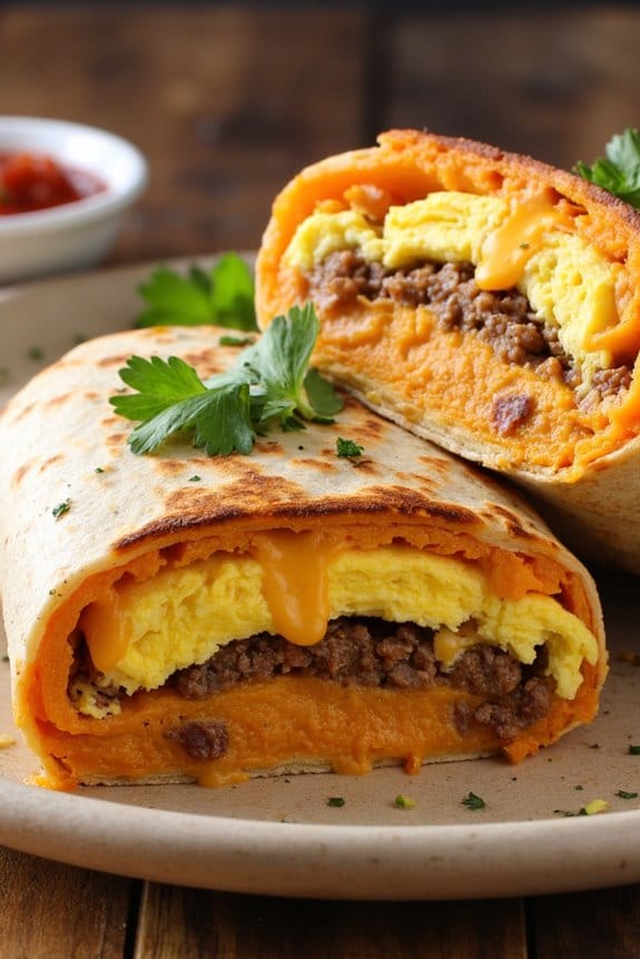 hearty pork sweet potato burritos