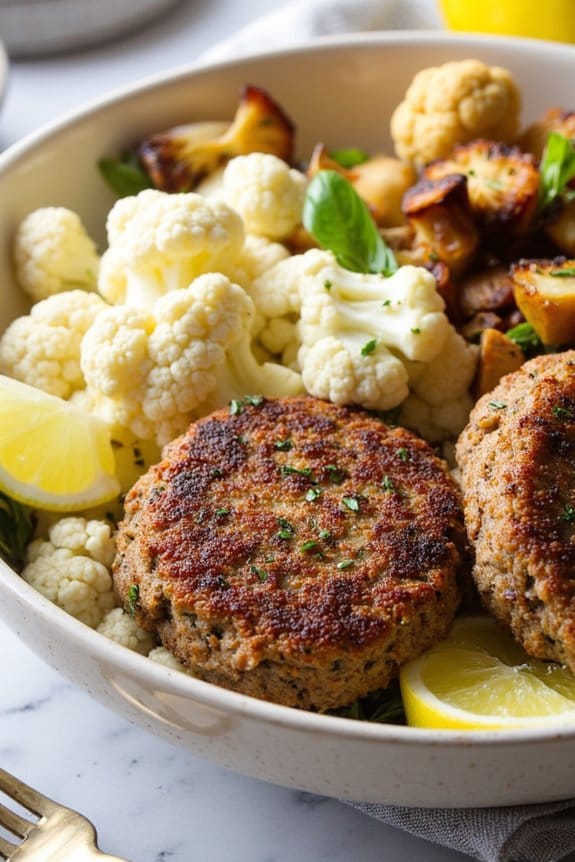 herb crusted pork cauliflower bowls
