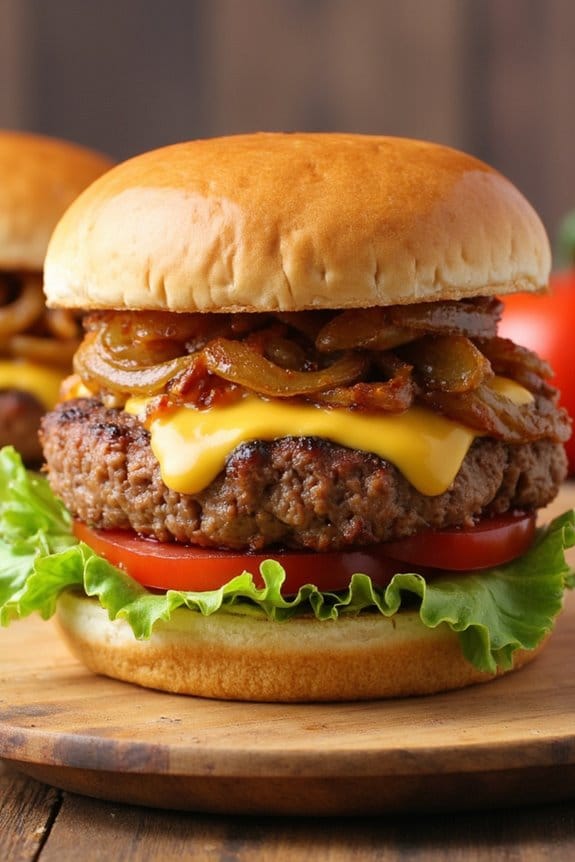 juicy cheddar onion pork burger