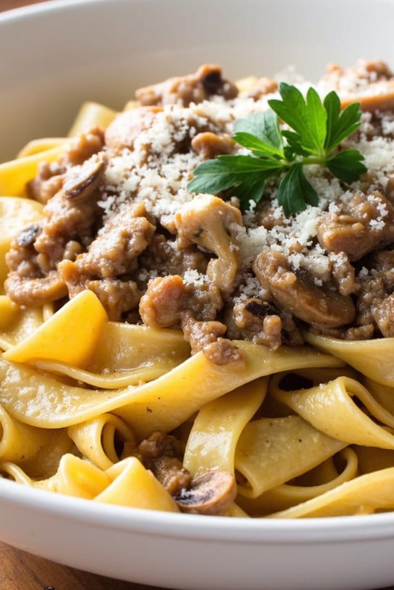 savory pork mushroom pasta