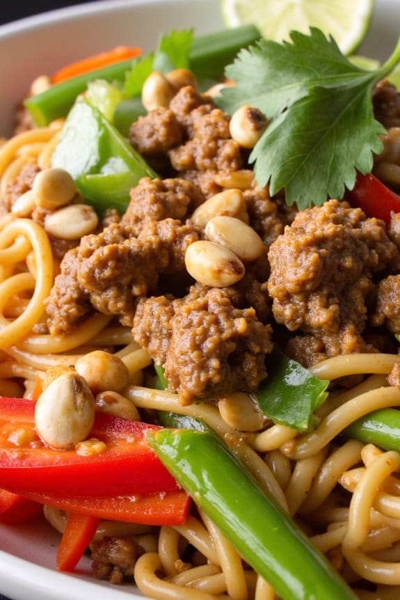 spicy pork peanut noodles