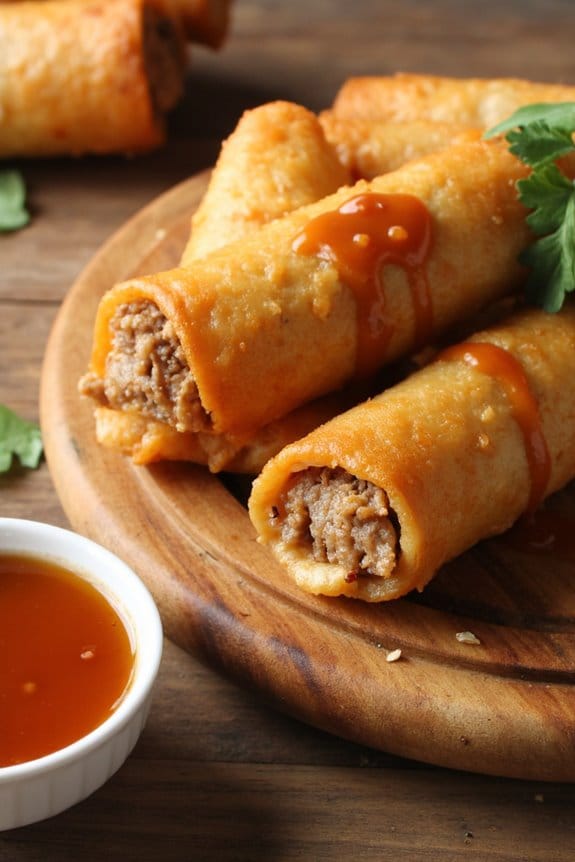 tangy pork filled spring rolls
