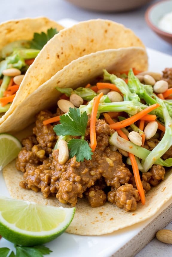 thai peanut pork tacos