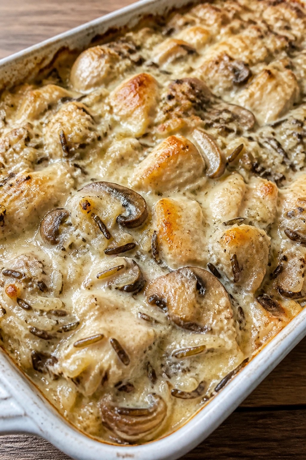 Creamy Chicken and Wild Rice Casserole with Mushrooms
