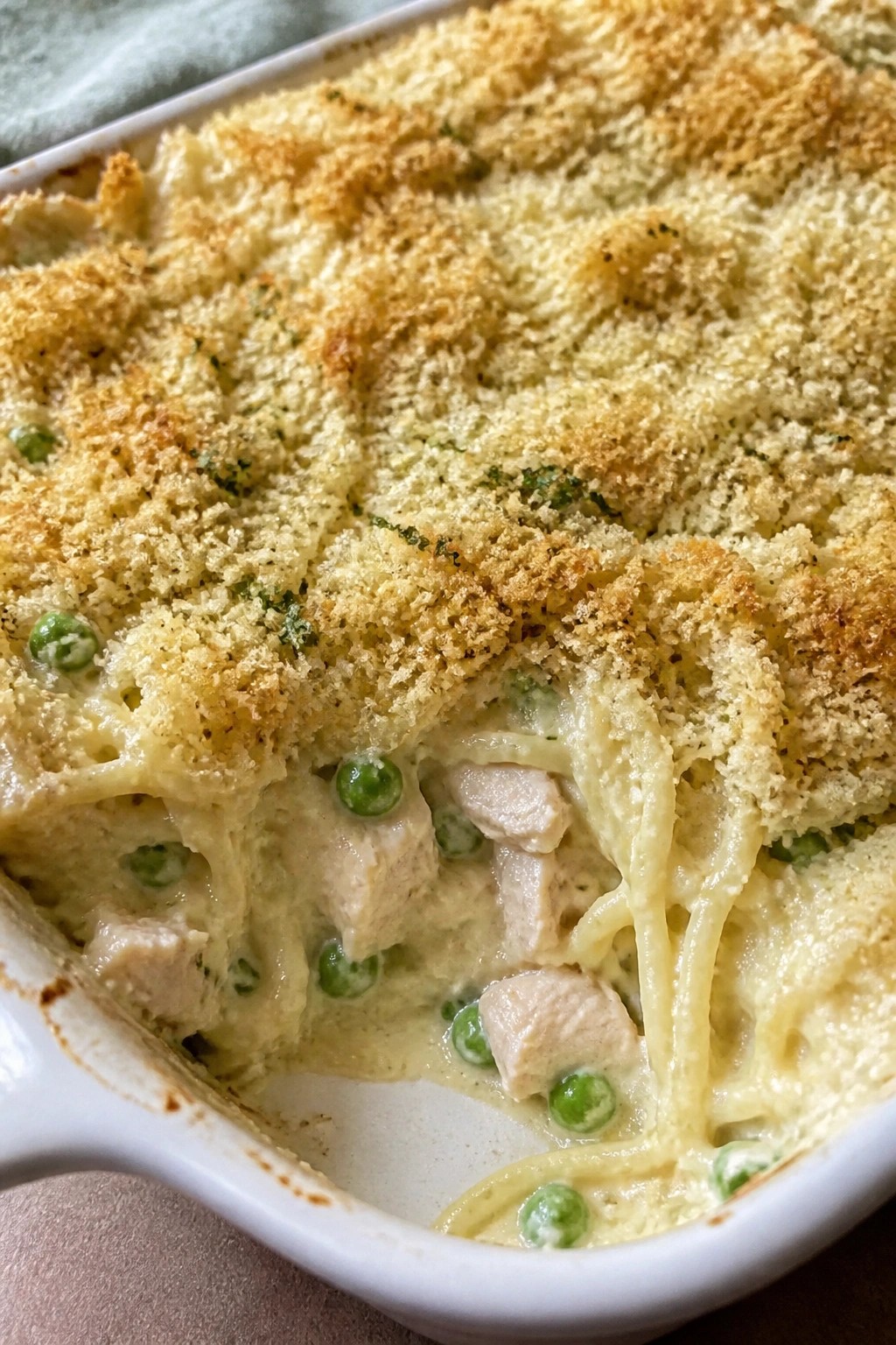 Turkey Tetrazzini with Peas and Crispy Topping