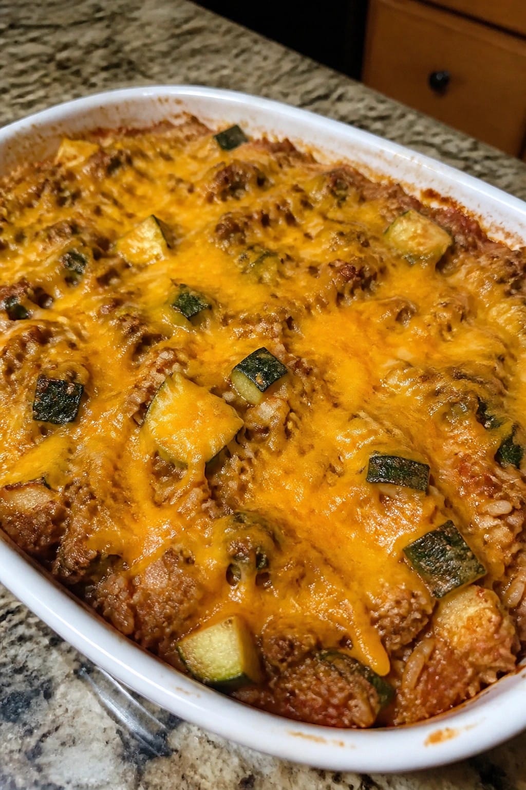 Cheesy Beef and Rice Zucchini Casserole