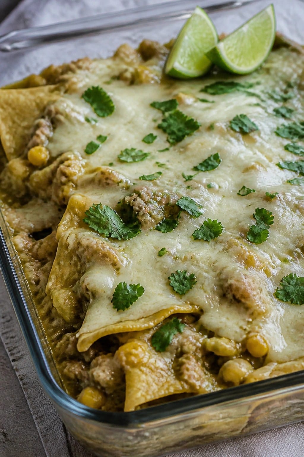 Turkey Salsa Verde Corn Tortilla Casserole