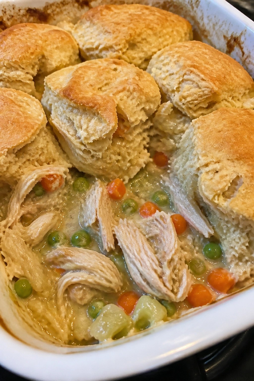 Chicken Pot Pie Casserole with Flaky Biscuit Topping