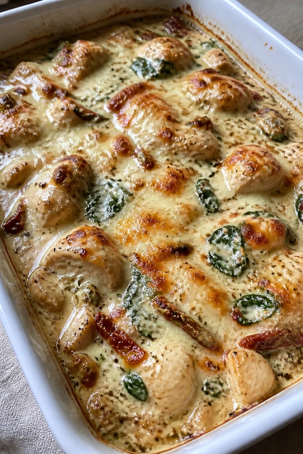 Creamy Tuscan Chicken Casserole with Sun-Dried Tomatoes