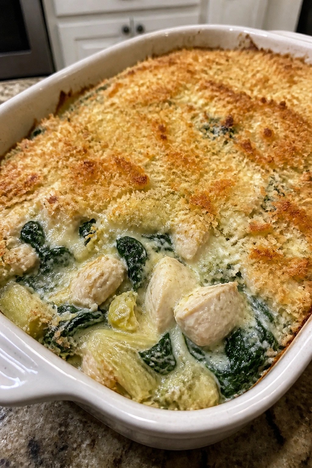 Spinach Artichoke Chicken Casserole with Crispy Topping