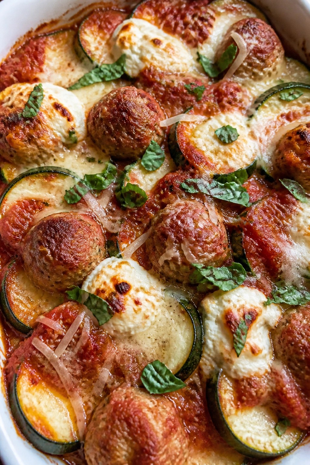 Italian Meatball Zucchini and Ricotta Casserole