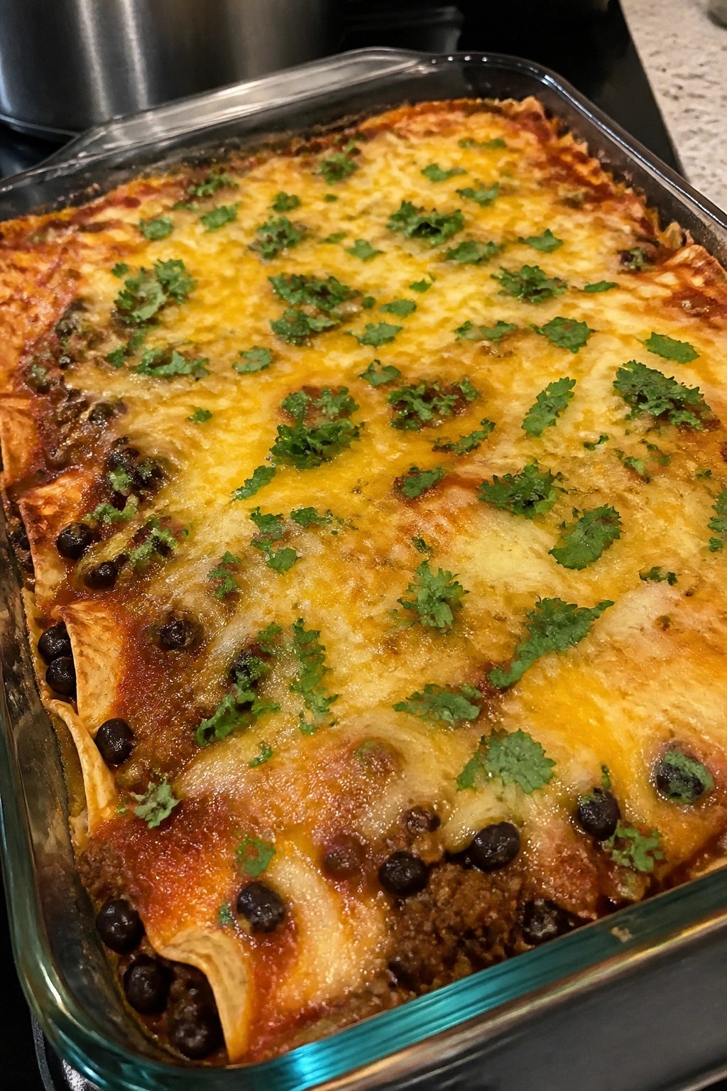 Mexican Beef and Black Bean Enchilada Bake