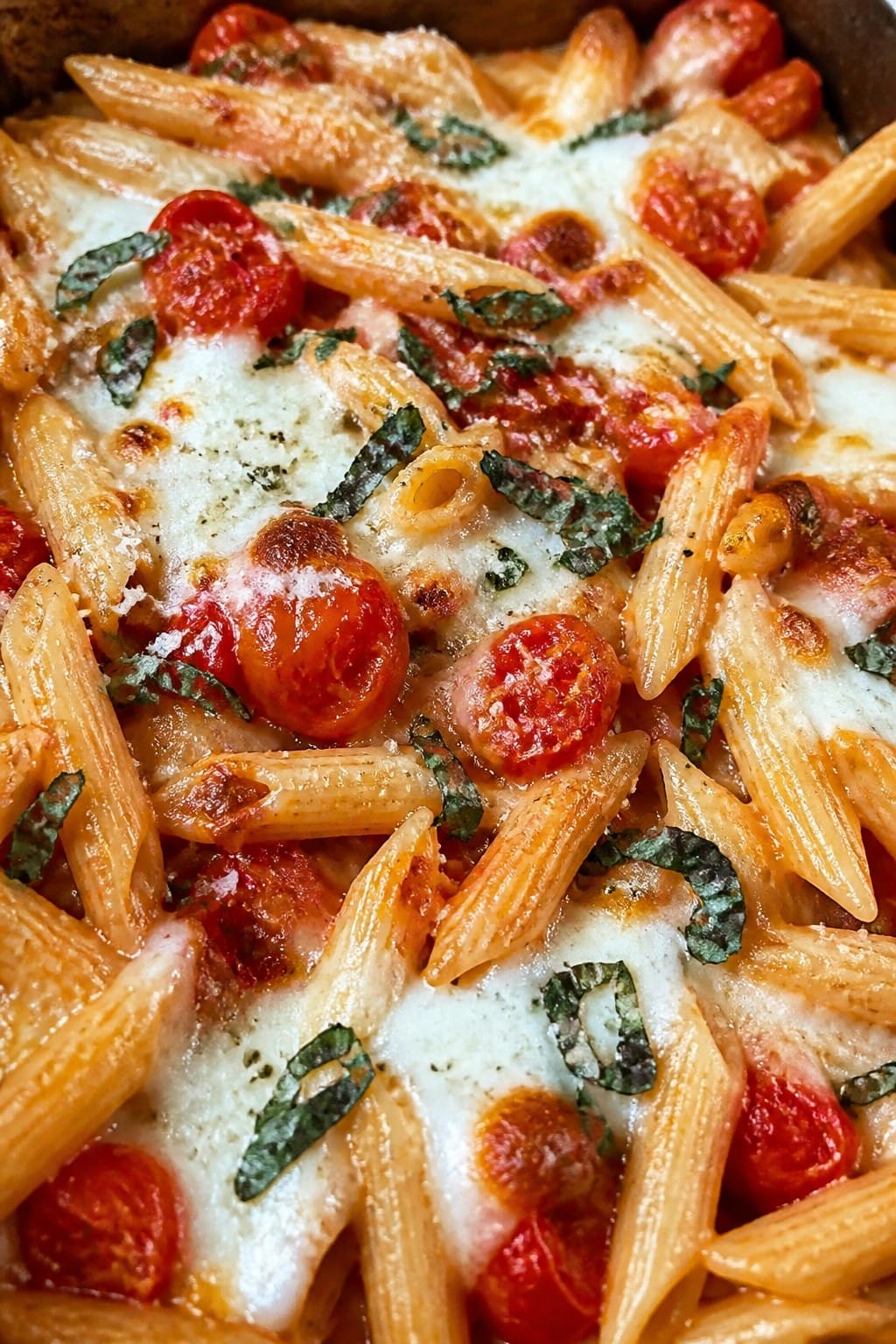 Caprese Mozzarella and Tomato Penne Casserole
