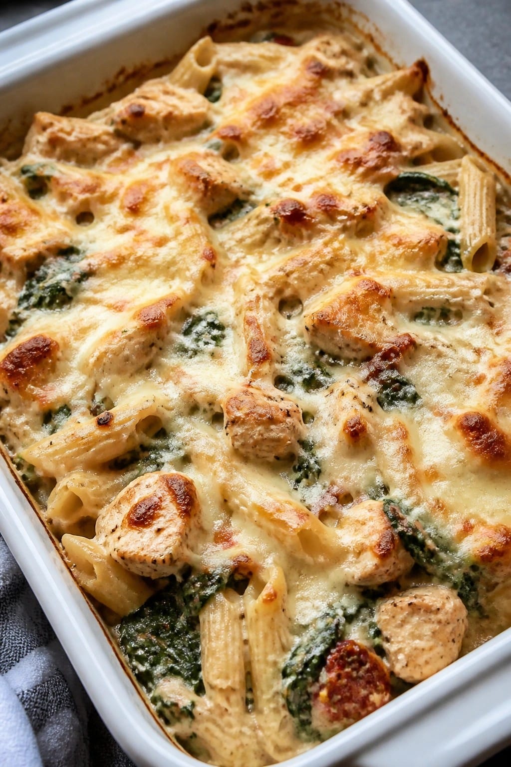 Creamy Tuscan Chicken Pasta Casserole