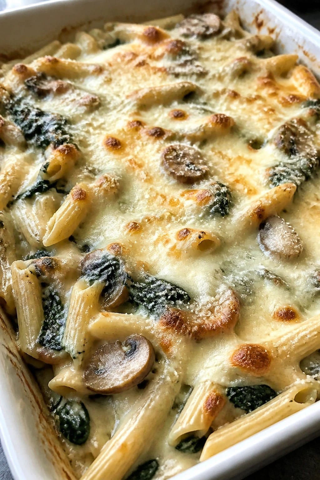 Vegetarian Mushroom and Spinach Alfredo Bake
