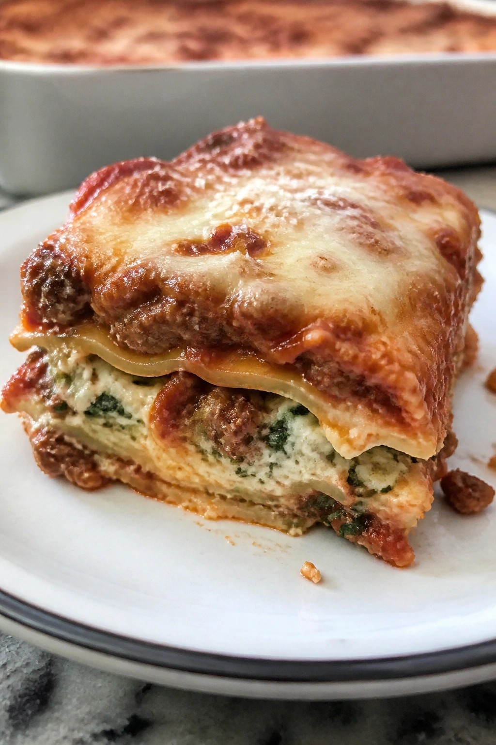 Beef Lasagna with Ricotta and Spinach Layers