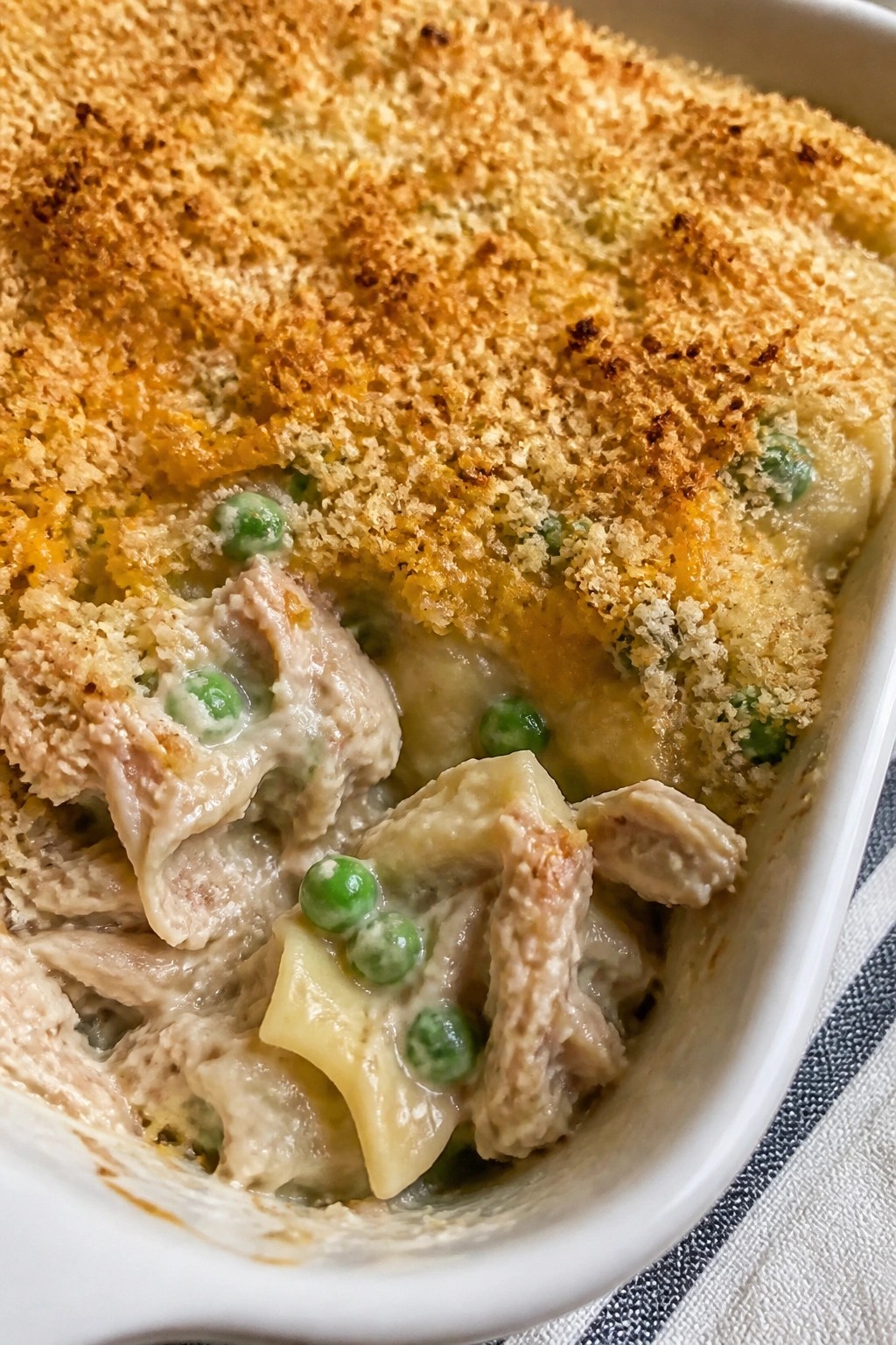 Creamy Tuna Noodle Casserole with Peas and Crispy Topping