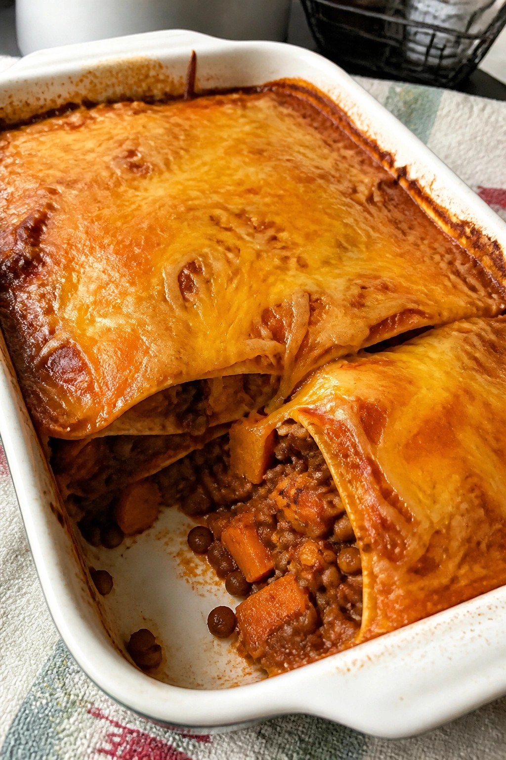 Sweet Potato and Lentil Enchilada Casserole