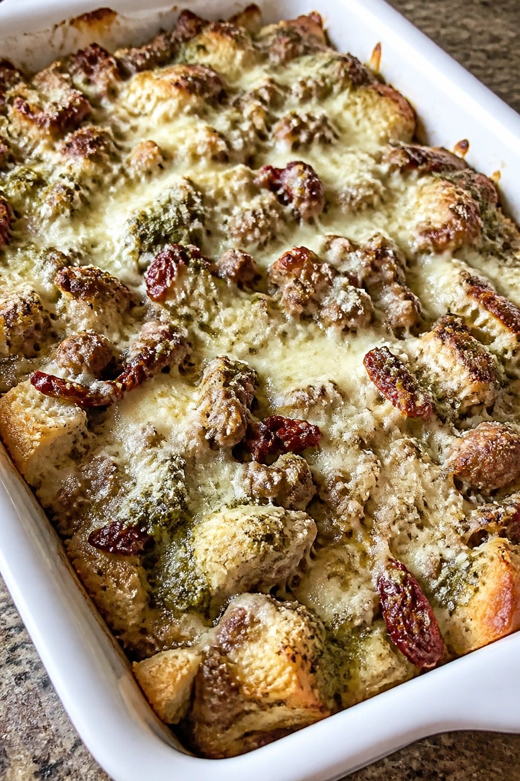 Italian Sausage Pesto and Sun-Dried Tomato Casserole